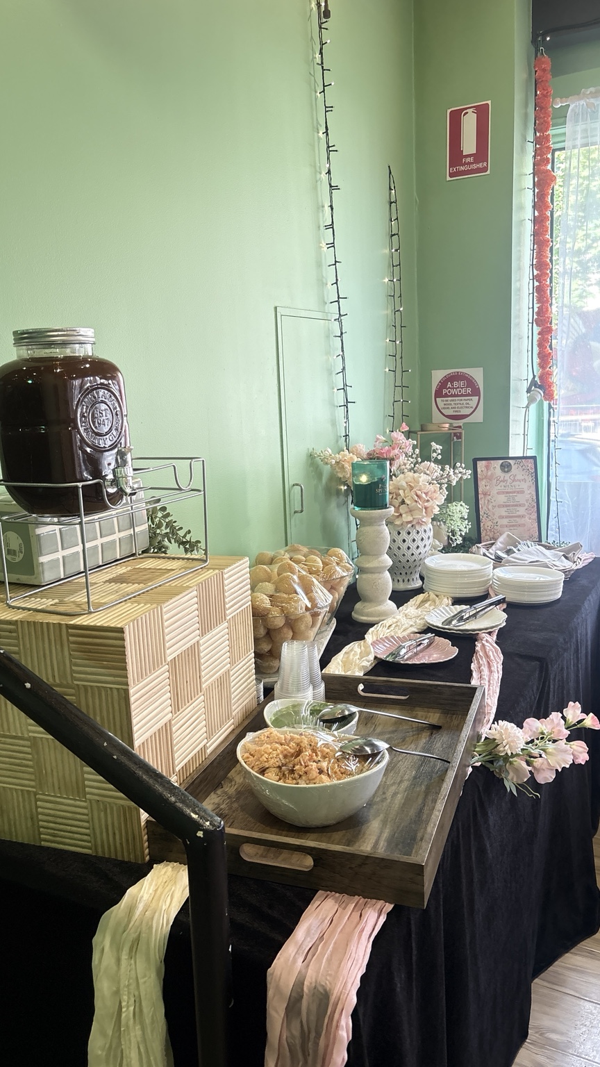 Decorated baby shower grazing and drinks table prepared for a function at Aura Indian Cuisine